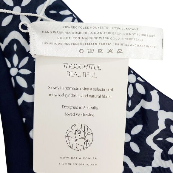 Baiia Two Piece Bikini Womens 12 White Navy One Shoulder Reversible High Waist - Picture 10 of 12